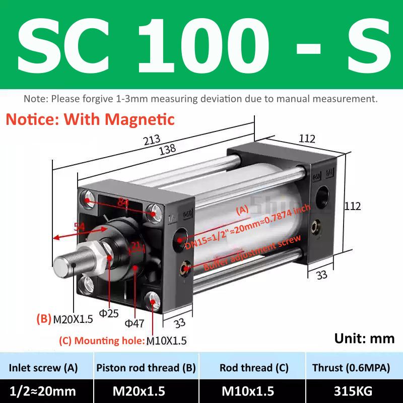 SC Standard Air Cylinder SC80/100/125/160mm Bore Small With Magnetic Pneumatic Cylinder Piston 300/400/500/600/800/1000mm Stroke