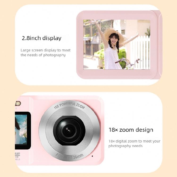 Double Screen Selfie Camera 4K 64MP 18X Zoom Portable Digital Camera Pink for Vloggings School Trip