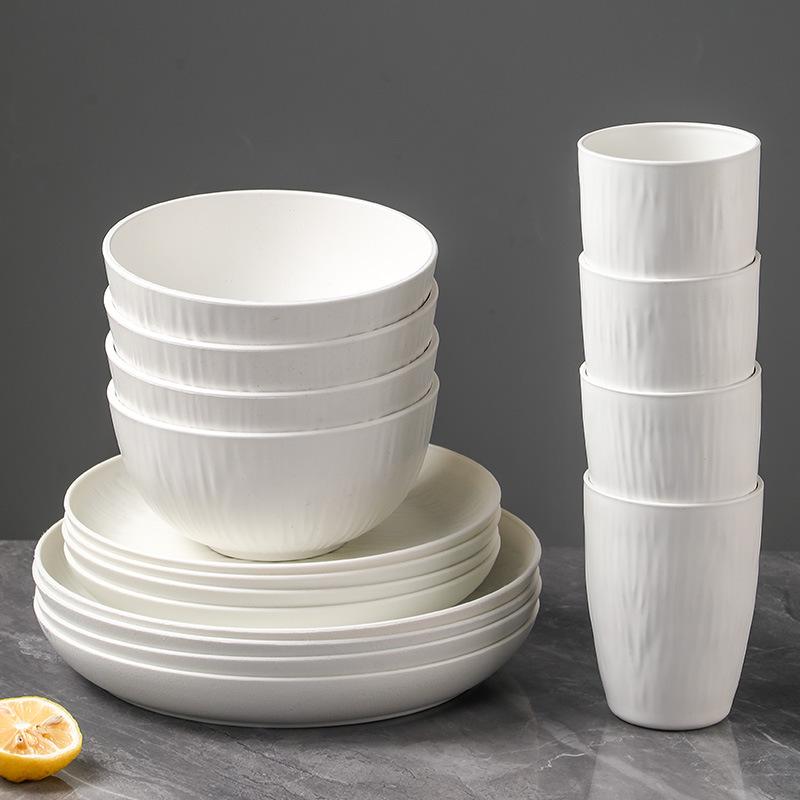 Black Wheat Straw 16PC Dinnerware Set: Plates, Bowls, Cups, Cutlery