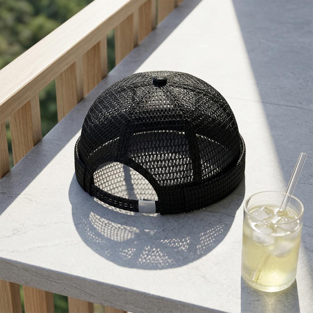 Berretto Docker Estivo Senza Visiera in Rete Traspirante Berretto a Rete Regolabile Cappello da Proprietario Retrò Stile Street Hip Hop Unisex Quotidiano da Esterno