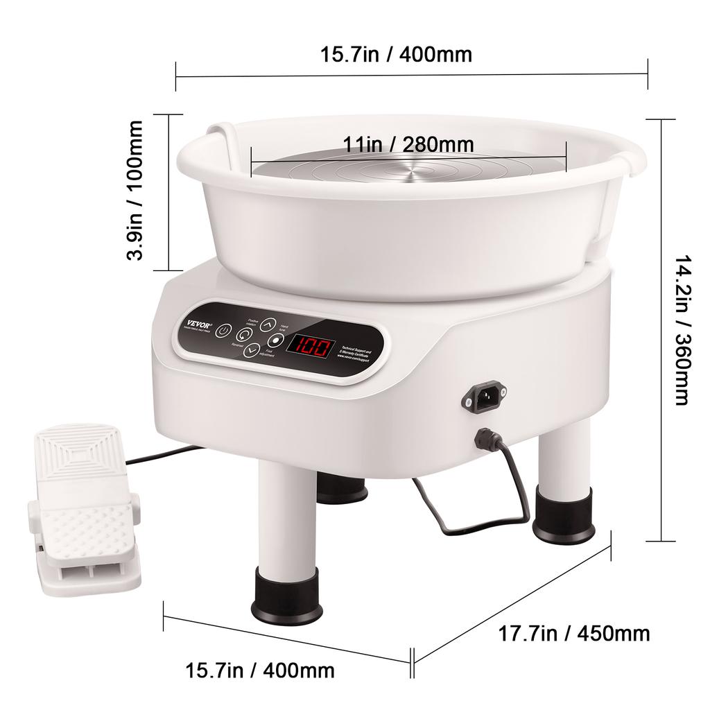 SucceBuy Pottery Wheel 11inch Pottery Forming Machine Direct Drive Ceramic Wheel 450W Electric Wheel for Pottery with Foot Pedal