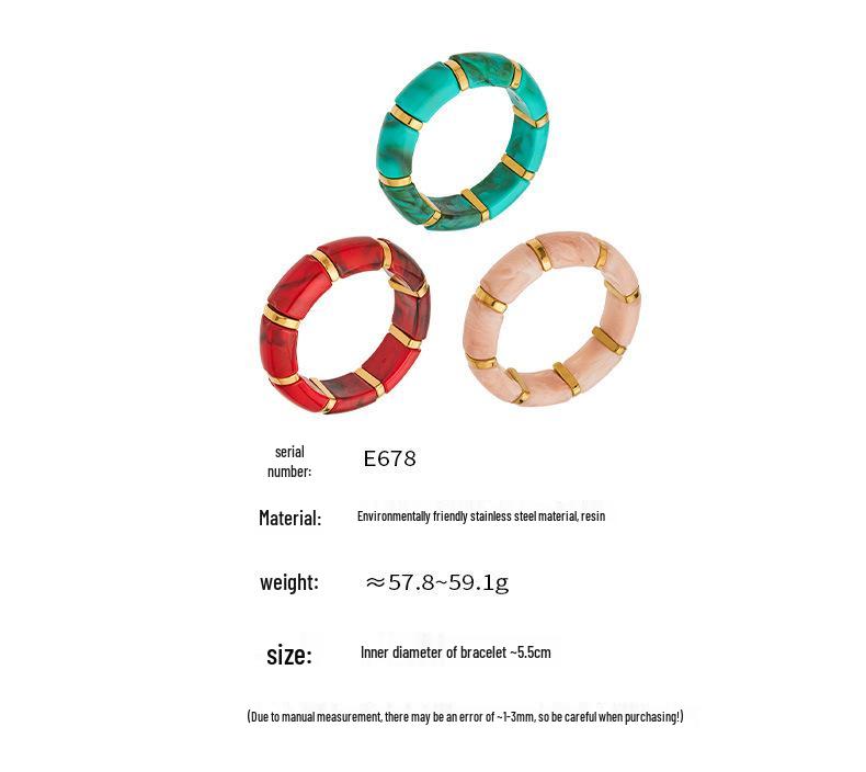 18K Gold-Plated Dopamine Resin Bracelet: European & American Light Luxury Fashion, Versatile Wide Band Elastic Design.