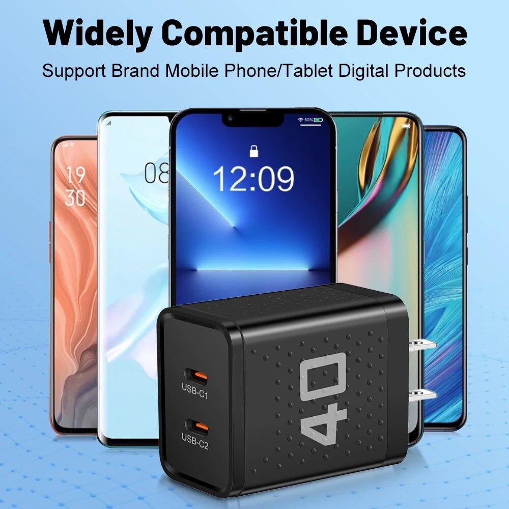 Dual PD 2 Ports USB C Chrager Fast Charger Type C For Xiaomi 12 iPhone 13 14 Pro Realme QC3.0 Type C Fast Charging