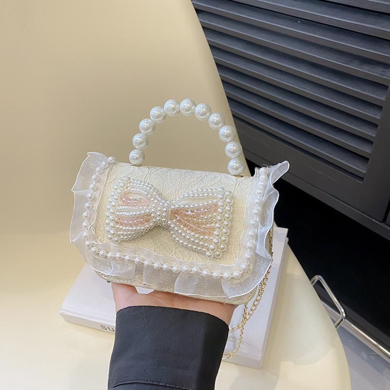 New Lace Pearl Bow Small Square Bag Travel Lipstick Crossbody Bag Small Bag Bolsos De Mujer Lujo 2025 Drop Shipping