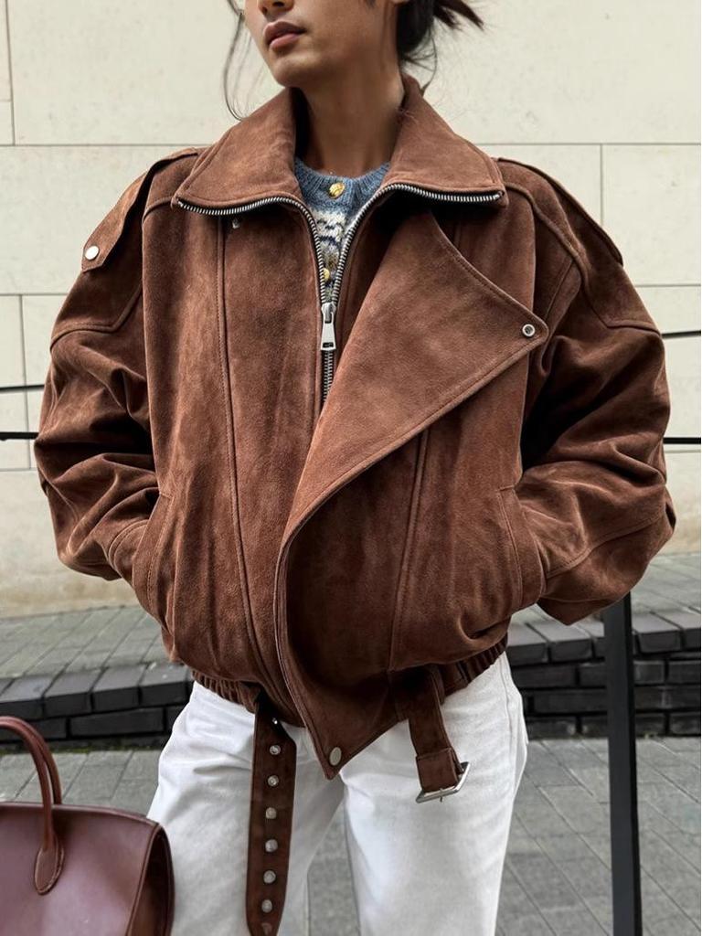 2024 Y2K Retro Braune Kurze Lockere Jacke für Damen - Frühling & Herbst Kollektion