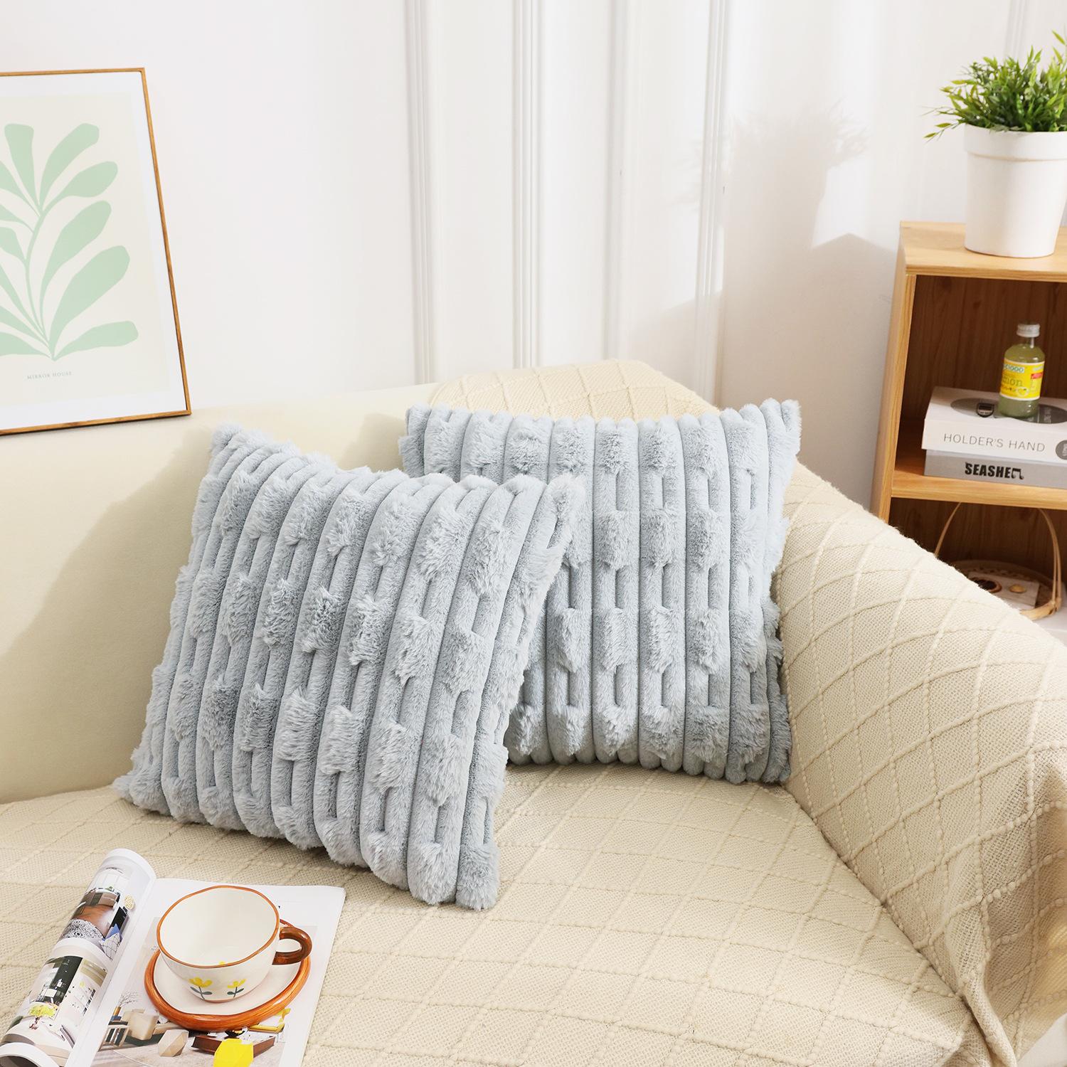 

2pcs Striped Plush Pillow Covers, Decorative Cushion Cases, White, Zipper Closure, Machine Washable Polyester for Home Sofa Decor, Throw Pillows 2pcs 45X45 without core