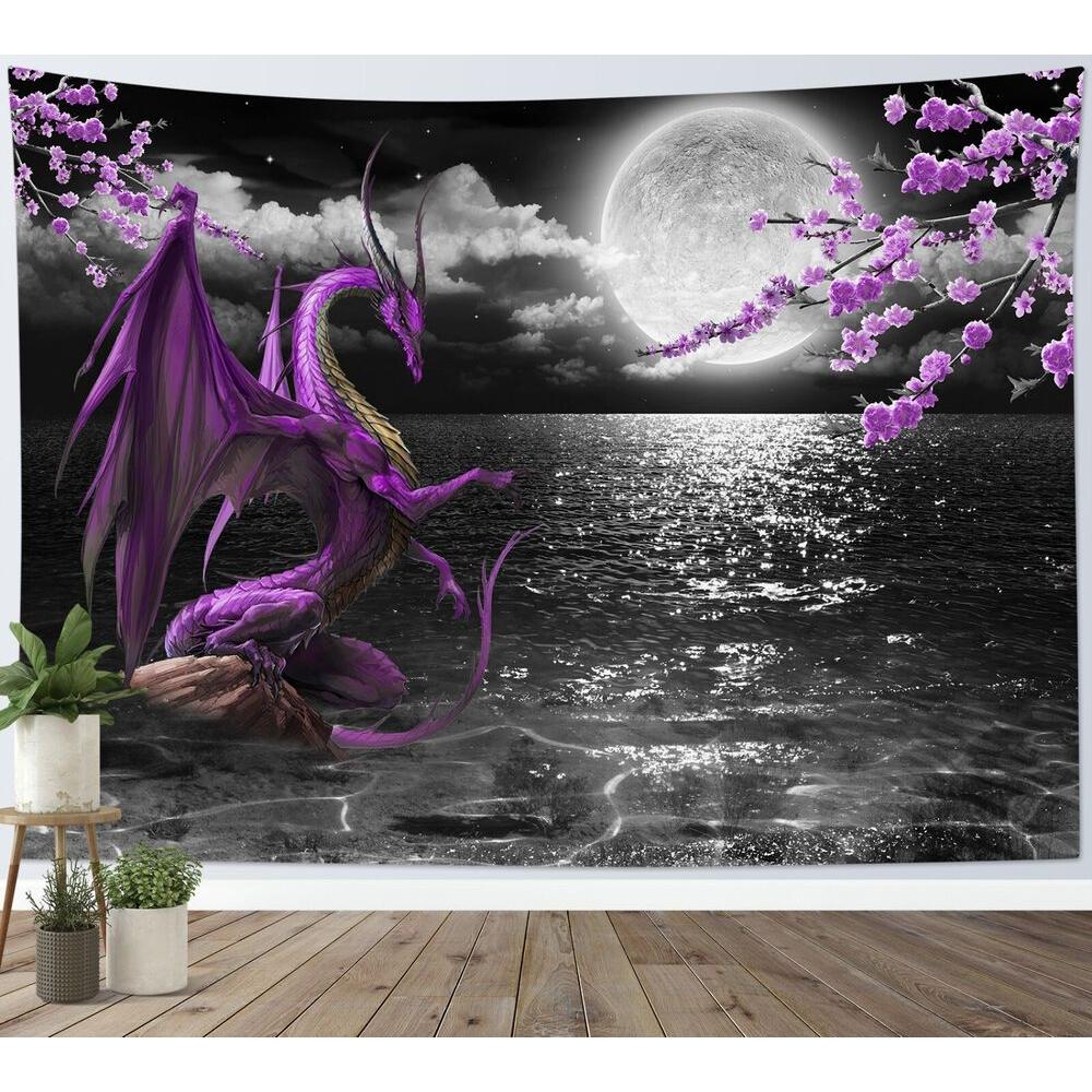 Tapestry Coastal Moon Floral Purple Dragon 75x100