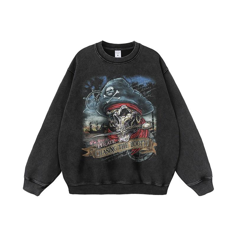 Vintage Hip Hop Skull Print Oversized Hoodie Mens Cotton Streetwear Sweatshirt Winter Casual