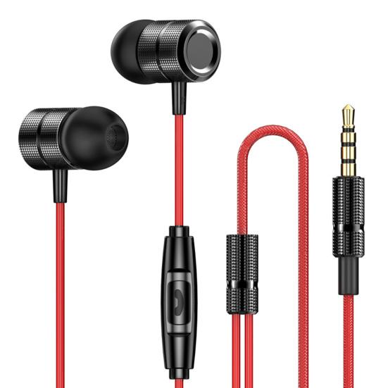 Earphones Skin-friendly Noise Reduction Metal Body In-ear Wired Nylon Braided Earbuds for Sports