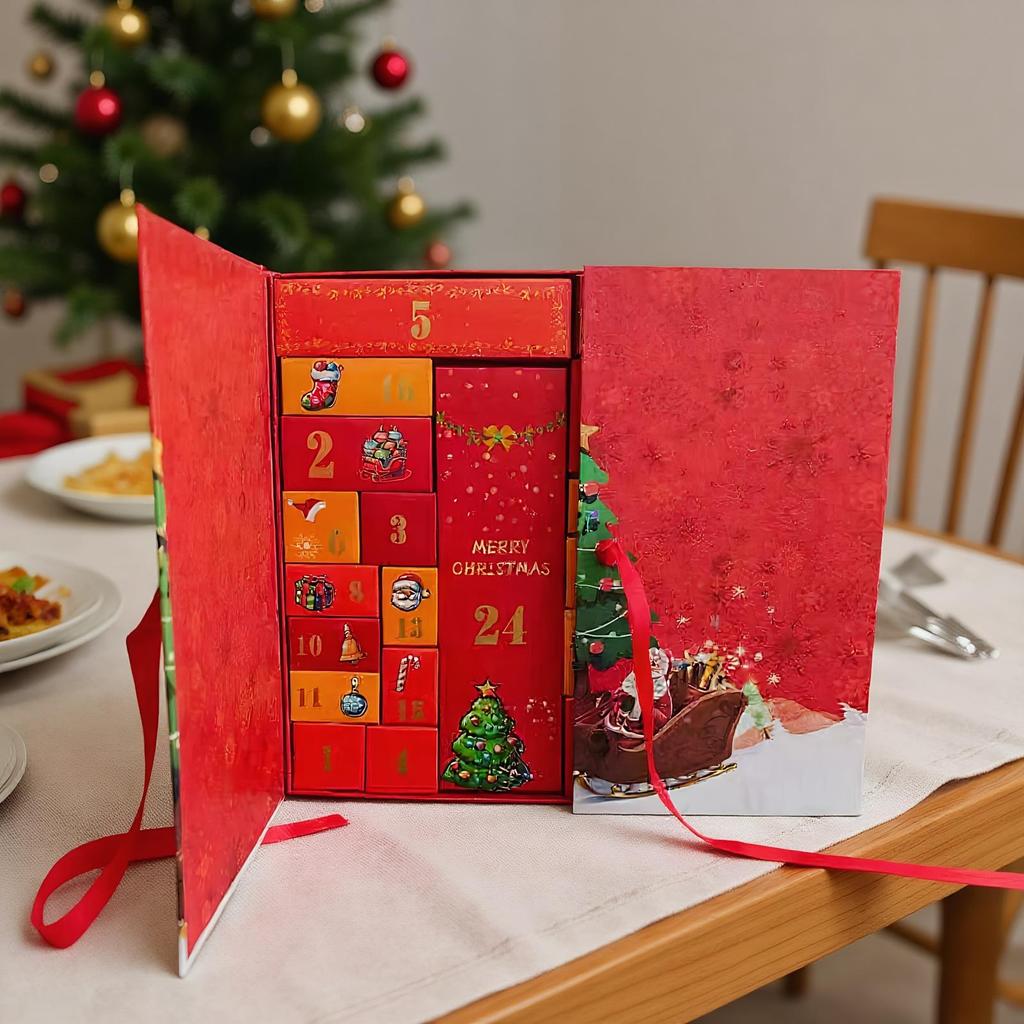 2025 Christmas Advent Calendar Empty Gift Box 24 Days Countdown Printed Santa Claus Collectible Box for Home Kitchen Party Decor