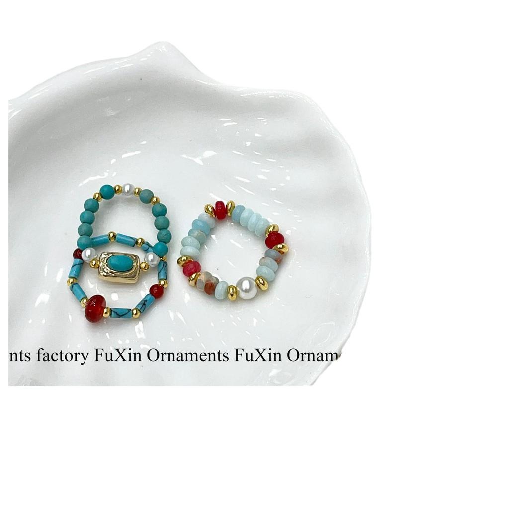 Unique Dopamine Blue Island Series Stacking Ring - Niche Pinky/Index Finger