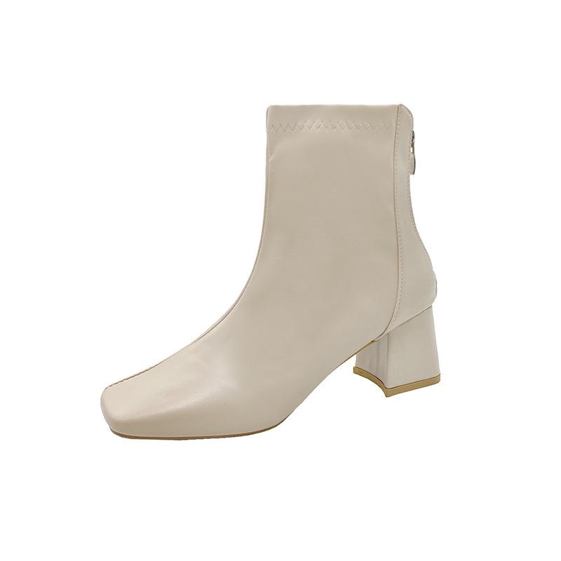 New Women'S Boots Winter Korean Edition Square Head Rear Zipper Short Boots Women'S Thick Heel Middle Heel Boots Children