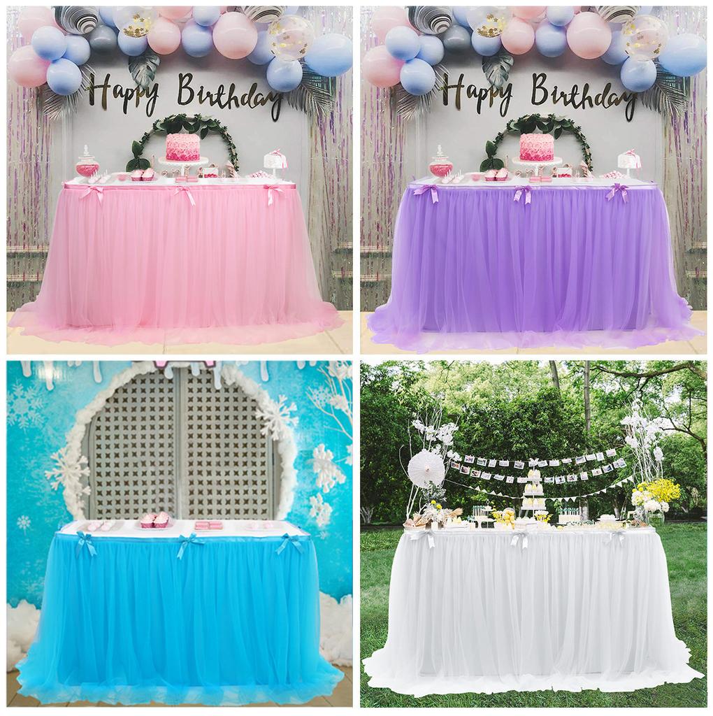 Rectangle Table Skirt Cover 3 Meters Birthday Dessert Table Party Table Skirt Cloth Elastic Mesh Pleated Wedding