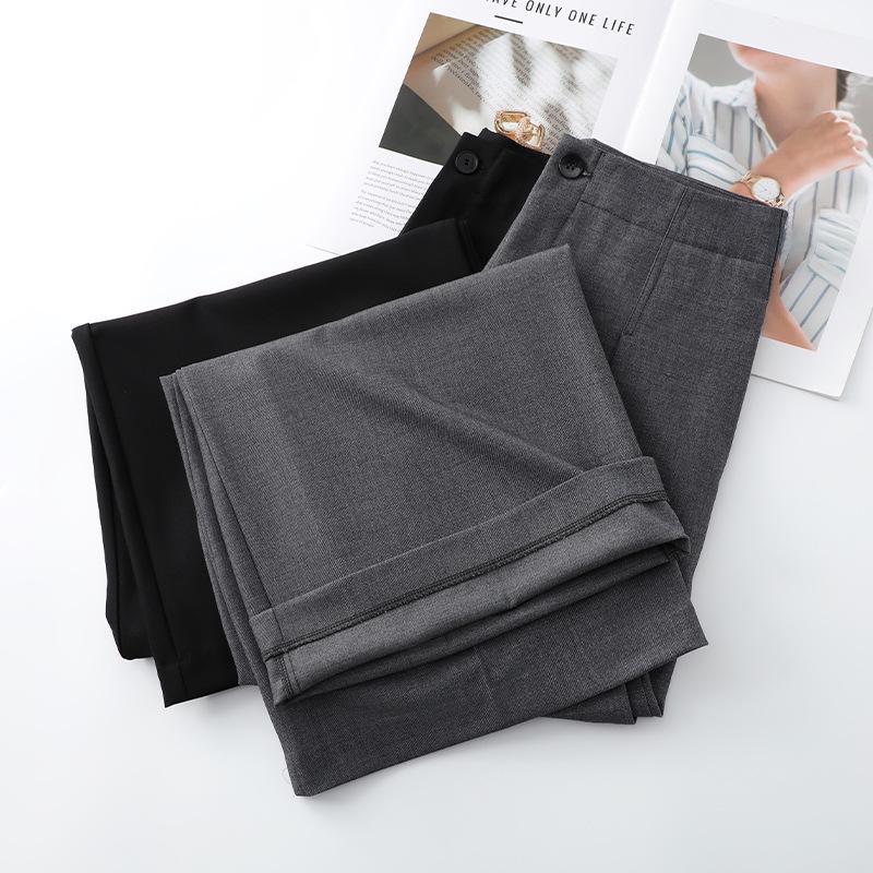 Damen Graue Weitbeinige Anzughose - 2025 Frühling/Sommer Fließend, Locker geschnitten, Hochwertige Hose