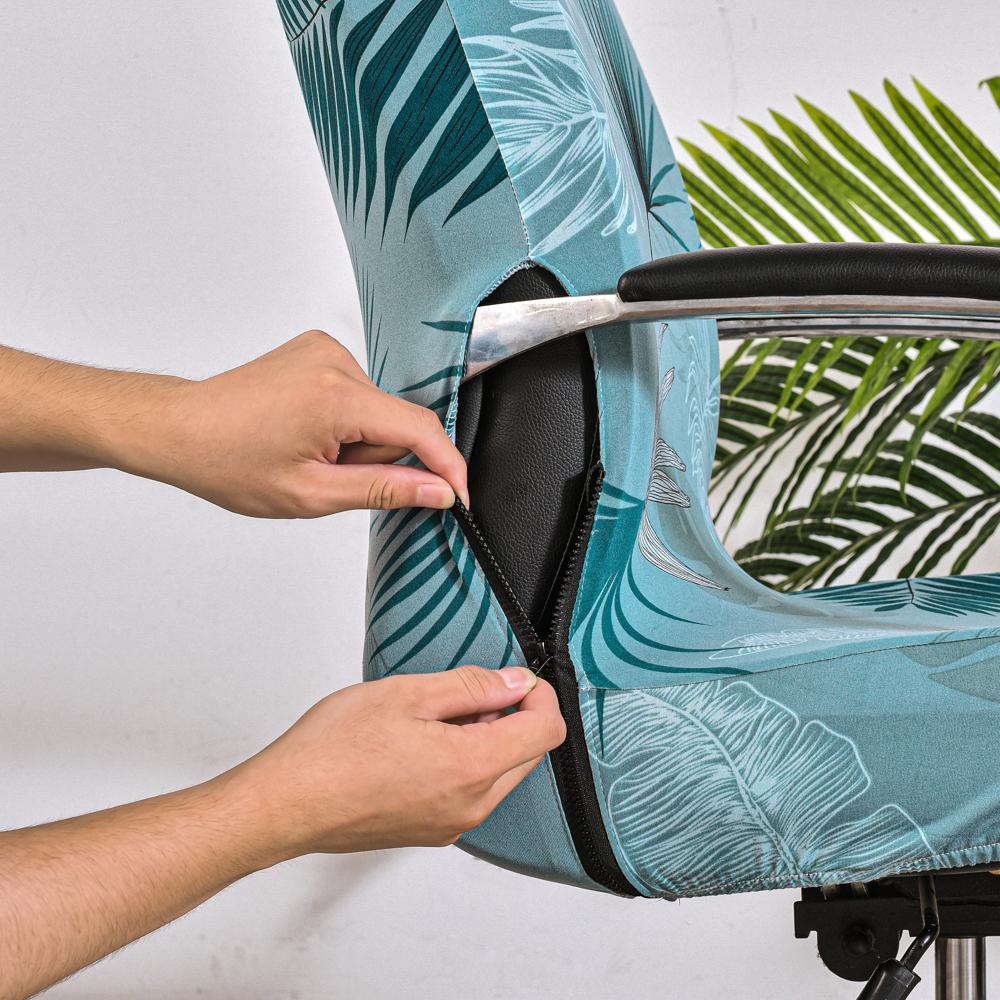 Elastic Office Chair Cover With Zipper Rotating Computer Hotel Chair Cover Integrated Armrest Elastic Boss Chair Protect Cover
