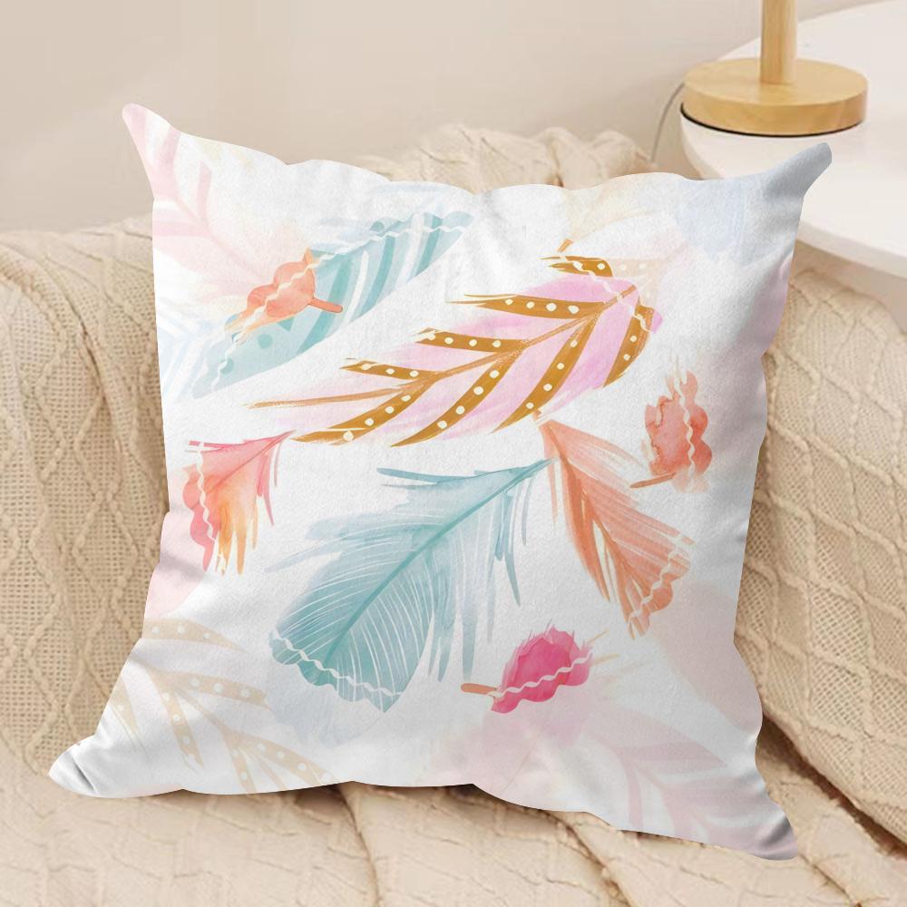Luxury Pink Feather Print Cushion Cover Soft Plush Throw Pillow Cover DoubleSided Cushion Case Cozy Sofa Home Decor