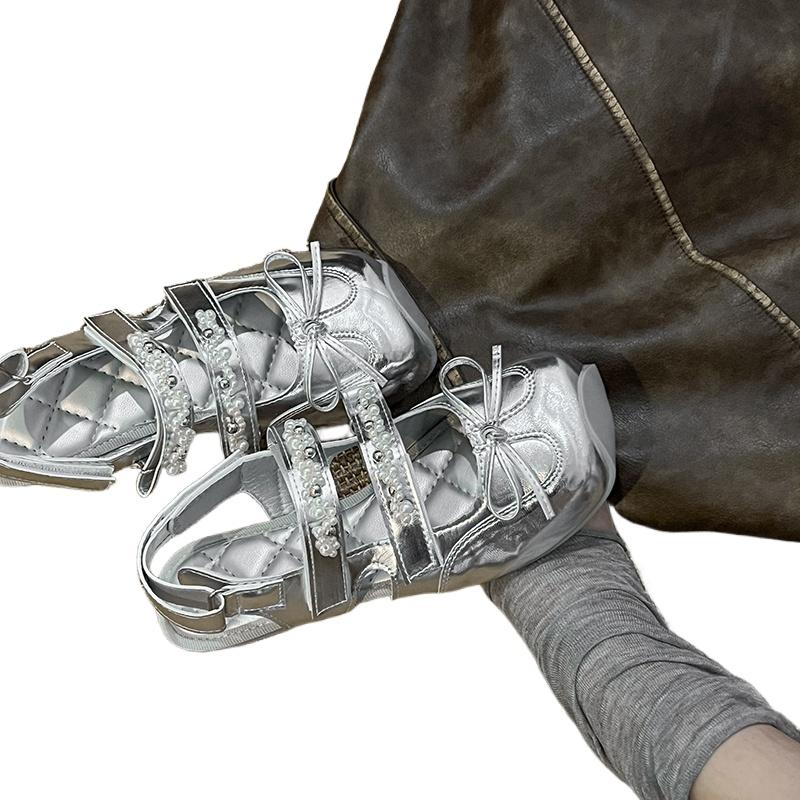 Fashion Ladies Shoes 2025 New Closed Toe Women's Sandals Fashion Butterfly-knot Dress New Crystal String Bead Best Seller Flat Sandals