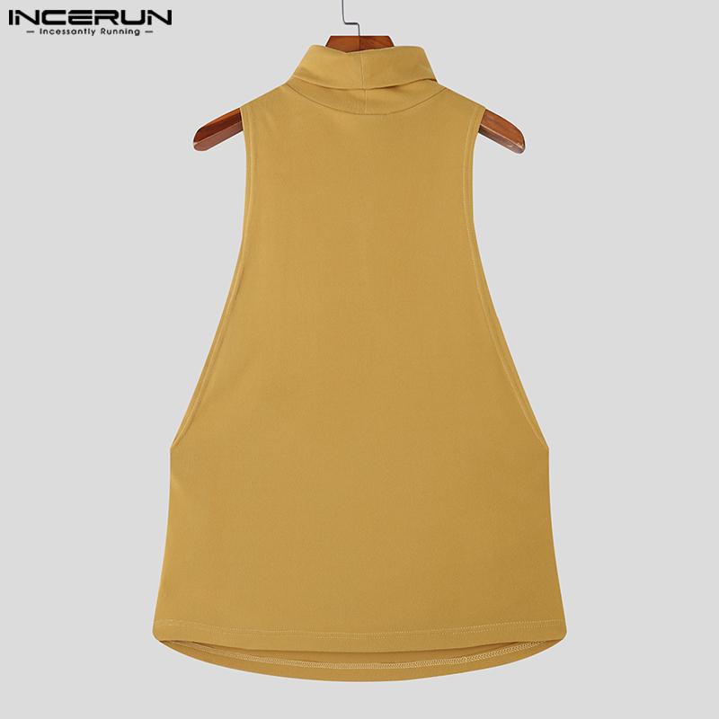 INCERUN Men High Neck Sleeveless Cutout Side Casual Loose Knitted Tank Tops