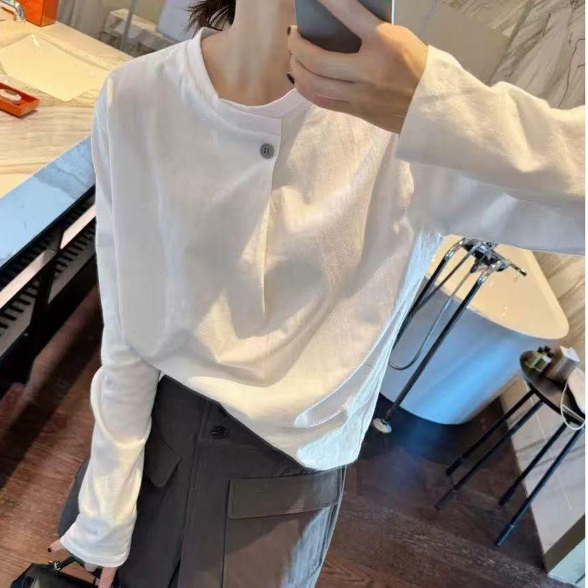 

2025 Весна/Осень Женская модная футболка с длинным рукавом в корейском стиле L белый
