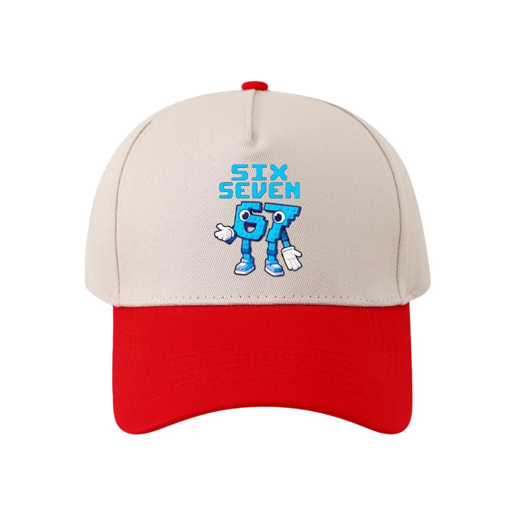 Retro Color Blocked Baseball Cap,Unisex 67 Six Seven   Breathable and Versatile Sun Shading Duckbill Cap