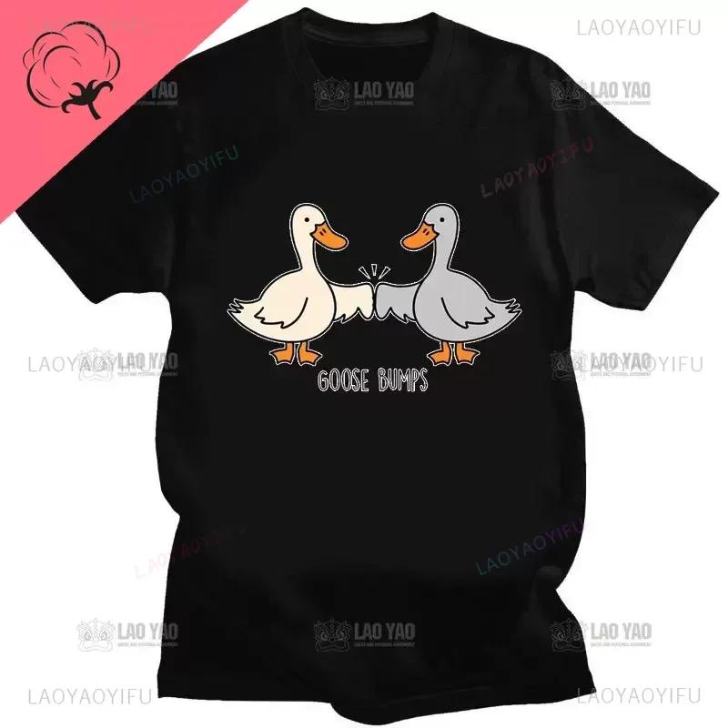 Kawaii Koszulka z Gęsią Zabawna Koszulka Gęsia Skórka Głupia Gęś Kobiety Mężczyźni Casualowe Topy do Dojazdów Oversizowa Koszulka Camisetas Koszulki na Zamówienie