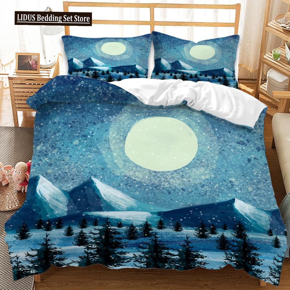 Nordic Style Duvet Cover Set 3D Snow Tree Print Dreaminess Bedding Set Adult Polyester Comforter Cover And Pillowcase King Size