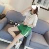 Fashionable Letter-printed Short-sleeved T-shirt Casual Set for Women, Color-blocked Sport Short Pants