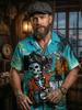 Retro Skull Pirate Pattern 3D Print Men'S Shirt Casual Individual Hip-Hop Rock Street Men'S Summer Clothing Hawaiian Shirt