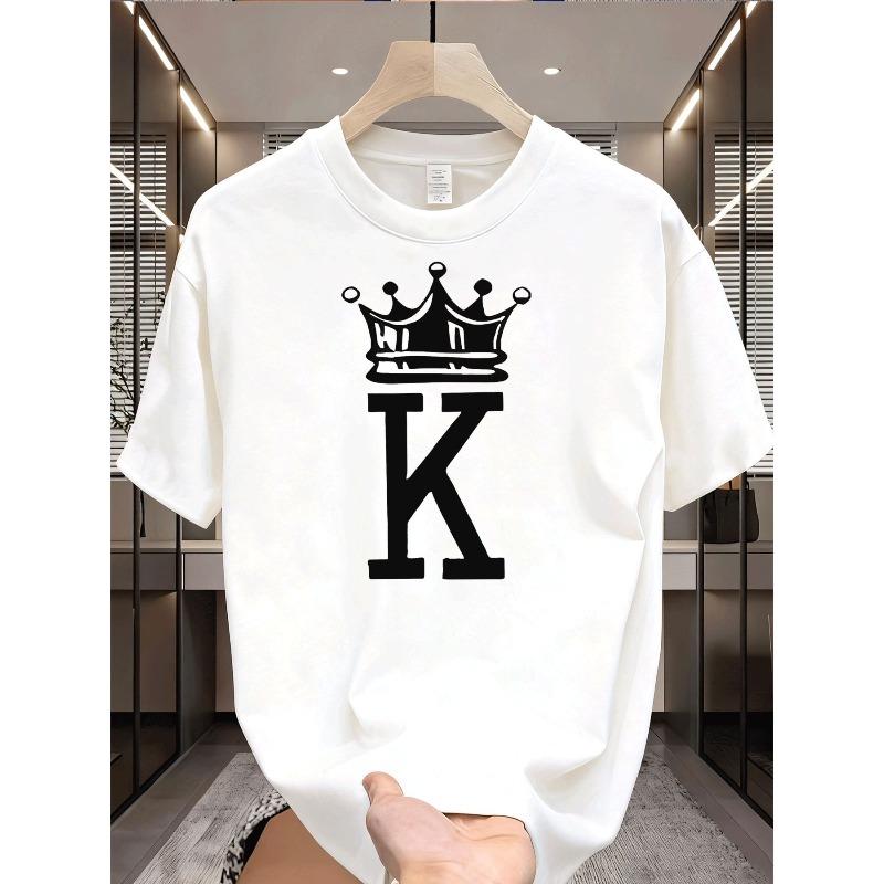 

European sizes Classic Crewneck Men s Fashion Casual Trendy Graphic T Shirt Letter K Design Men s Wear for Adults Men Holiday Gift Casual Wear 4XL білий