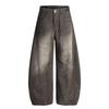 Herren Lockere Gerade Passform Ausgewaschene Used Denim Jeans Schwarz Grau Lässige Streetwear Weite Hosen