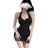 Sexy lingerie neck halter vest dress temperament waist fold tight hip skirt pure lust
