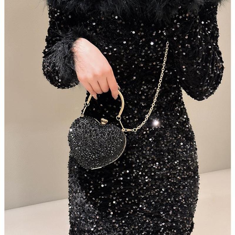 1 Piece Rhinestone Mini Handbags Luxury Diamond Inlay Heart Shape Crystal Clutch Purse Evening Wedding Party Shoulder Bag