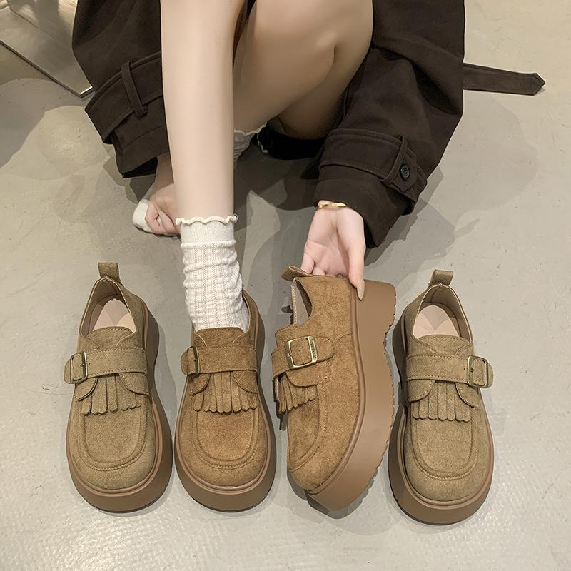 Platform-soled retro loafers for women's 2025 spring and autumn new British-style small leather shoes increase the height of small Mary Jane single sh