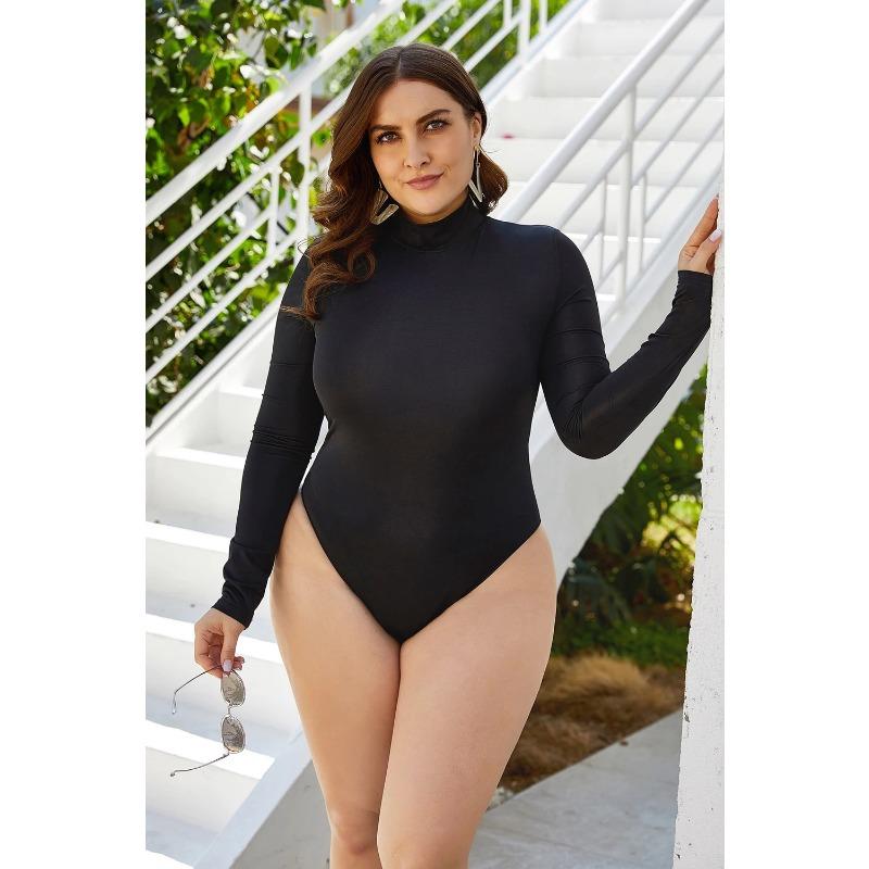 Schwarzer S-5XL Badeanzug für Damen und Herren, Bikini-Set, Übergröße, Strandkleidung, langärmelig, geschlossener Badeanzug, Schwimmreißverschluss