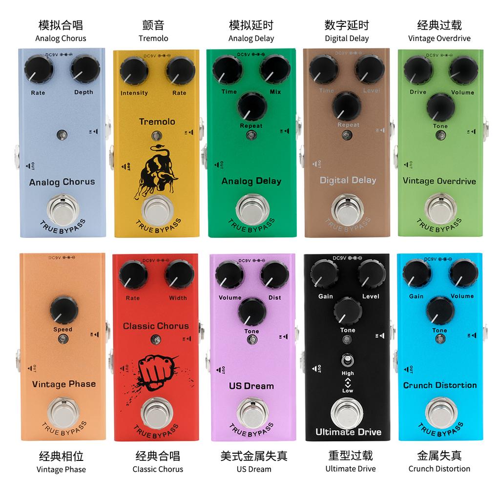Electric Guitar Pedal Overdrive/ Distortion/Chorus/Delay/Tremolo Delay True Bypass, Durable Design for Versatile Tones Effects