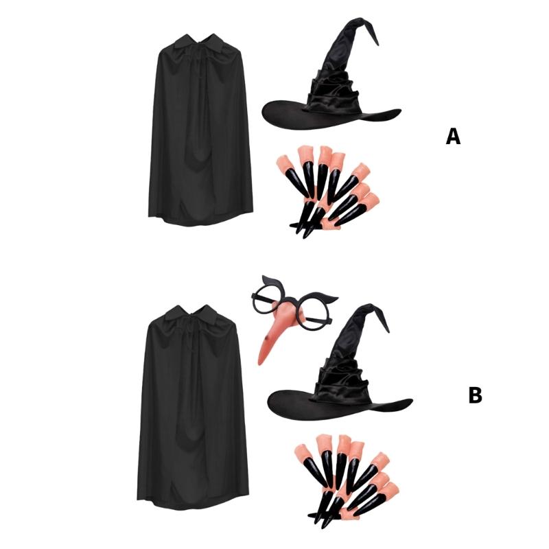 3/4Pcs Witches Witch Costume Accessories Wizard Witch Hat Witch Glasses Nose Halloween Fancy Dressing Cosplay Costumes