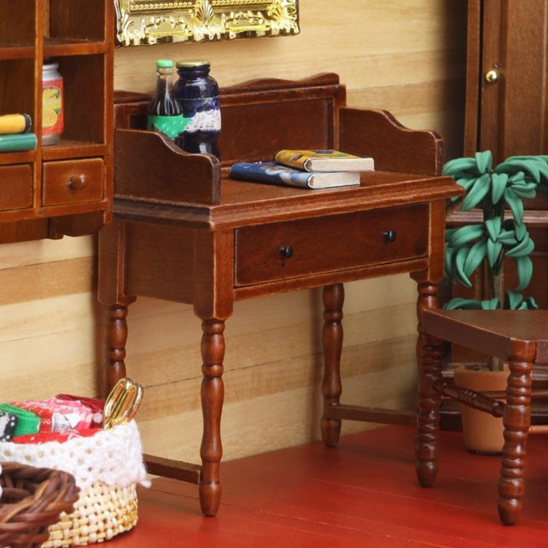 Exquisite 1/12 Miniature Study Desk For Doll House Decoration Fine Wood Furniture School Desk For Scene Room Display