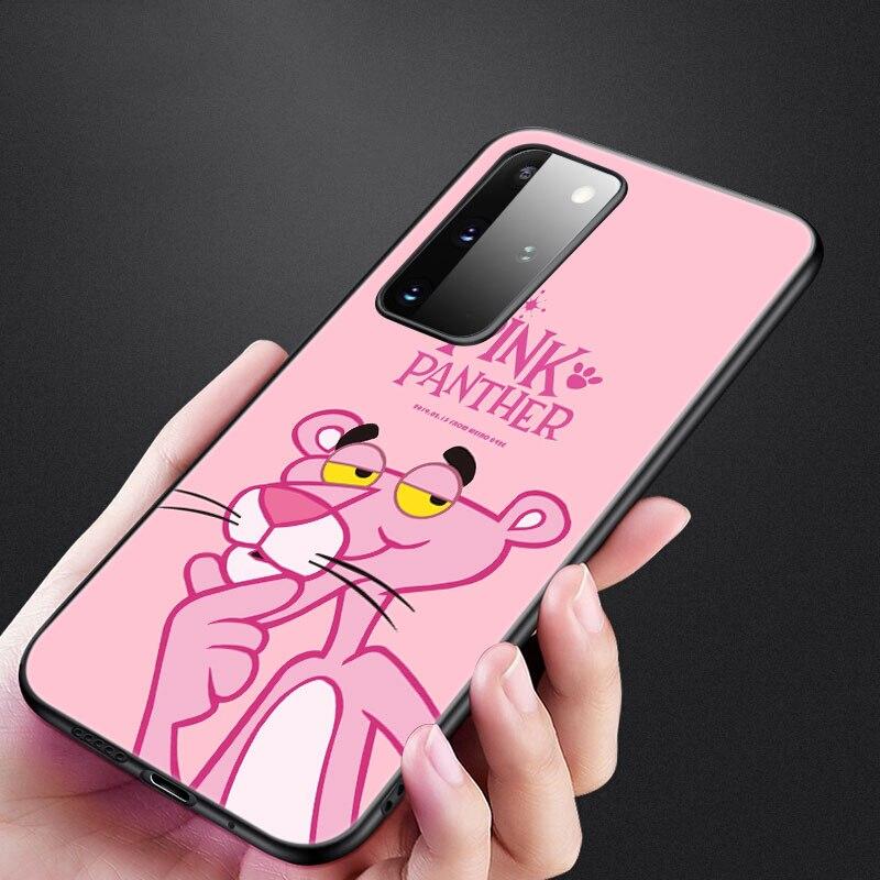 Cute Funny Pink Panther Phone Case For Samsung Galaxy S20 S21 FE S10 Lite Note 20 10 Lite S8 S9 S10E S10 Plus Ultra Black Cover