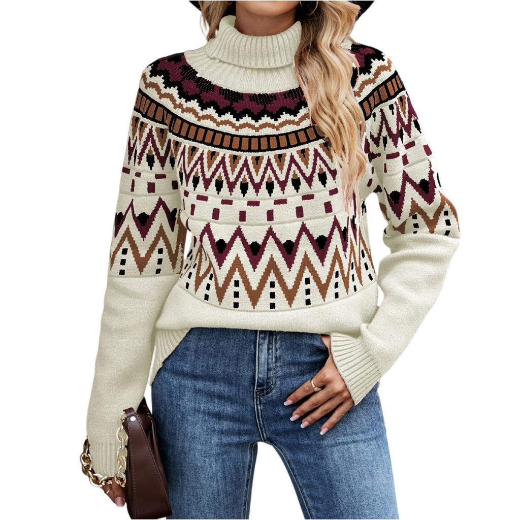 Women's Knitted Retro Round Neck Loose Pullover Sweater