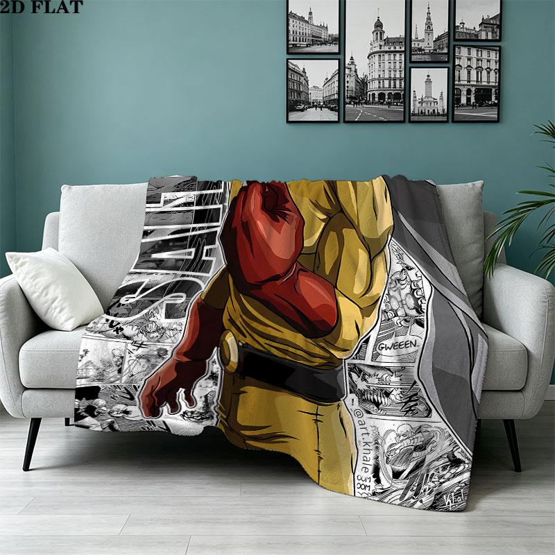 1PC Onepunch Man Patterned Flannel Blanket Suitable For All Seasons For Home Decor Warmth And Comfort Gifts Holiday Present