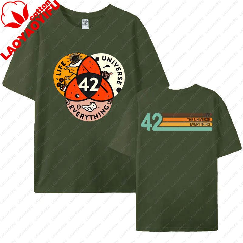 42 Life Universe Everything 2 Side Print TShirt Vintage Pyramid Hitchhikers Guide Galaxy Graphic T Shirts ShortSleeve Tees