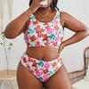 Huludao 2024 Plus Size European & American Print Swimsuit for Women - Chubby Girl Hot Spring Bikini