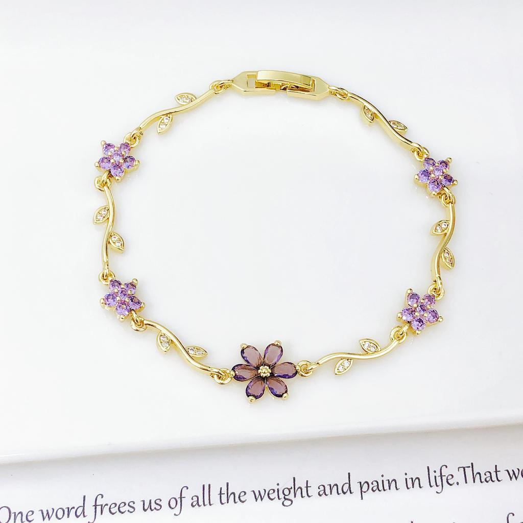 Hot Sale Rhinestone Bowknot Floral Bracelet Gold Plated Crystal Flower Vine Bracelet Fashion Wedding Party Jewelry Gift for Her