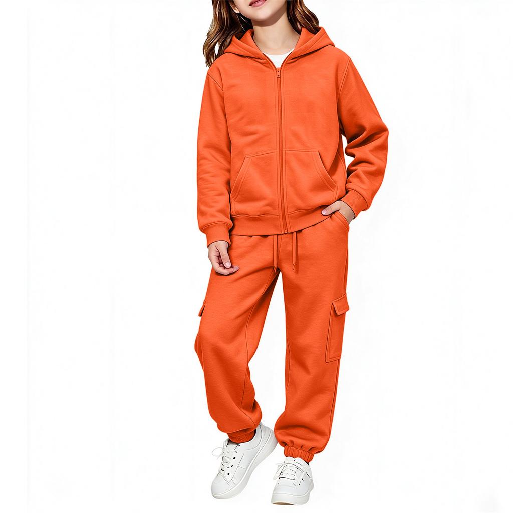 Kids Color Long Sleeve Hooded Sweatshirt Set for Boys Girls Casual Pullover Outfit