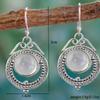 Charm Retro Ancient Silver Geometric Circle Seven-color Moonstone Red Opal Pendant Dangle Earrings for Women Temperament Jewelry