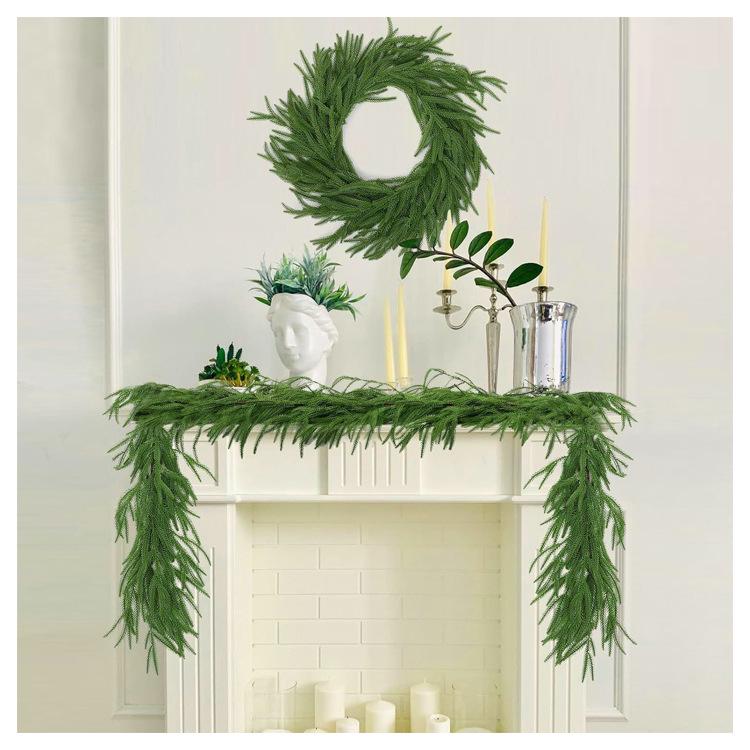 Artificial Norfolk Pine Wreath with Red Berries & Rattan Vines for Cross-Border Christmas Decoration