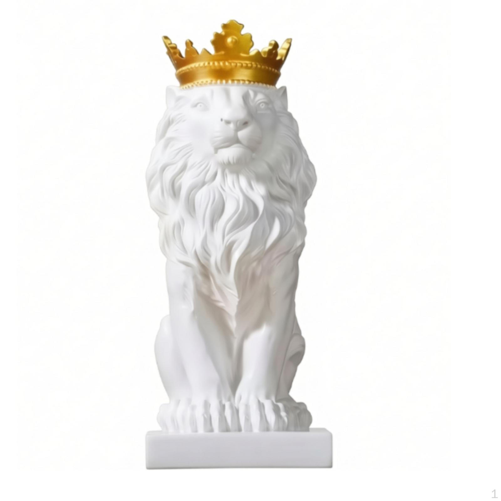 Lion Sculpture with Crown Majestic Statue Gilded headpieceToned for Art Collectors, Living