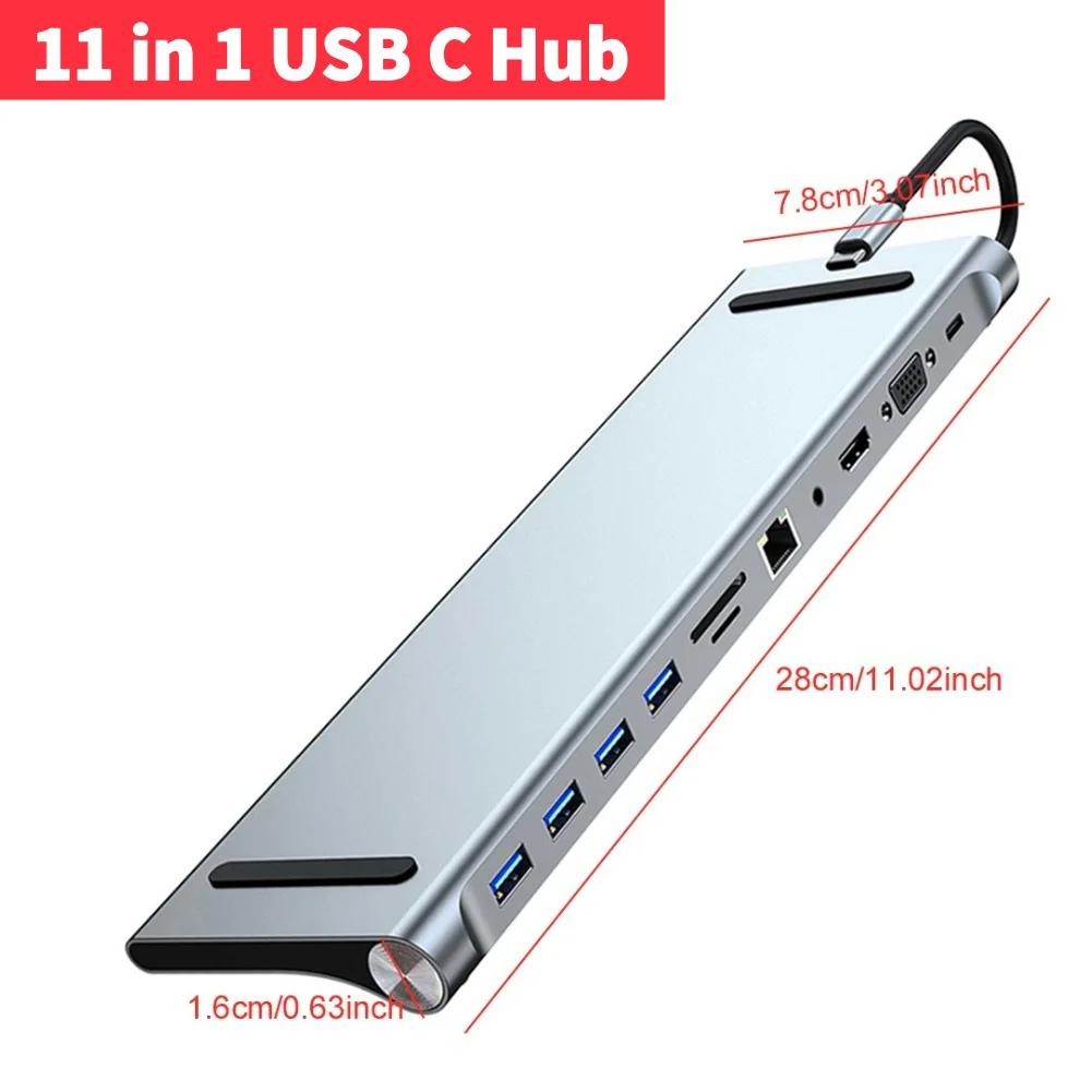 11 in 1 USB C Dock with 4K HDMI-Compatible VGA Ethernet Multiport Adapter 100W PD SD/TF Audio for Surface/HP/Dell/Lenovo/MacBook