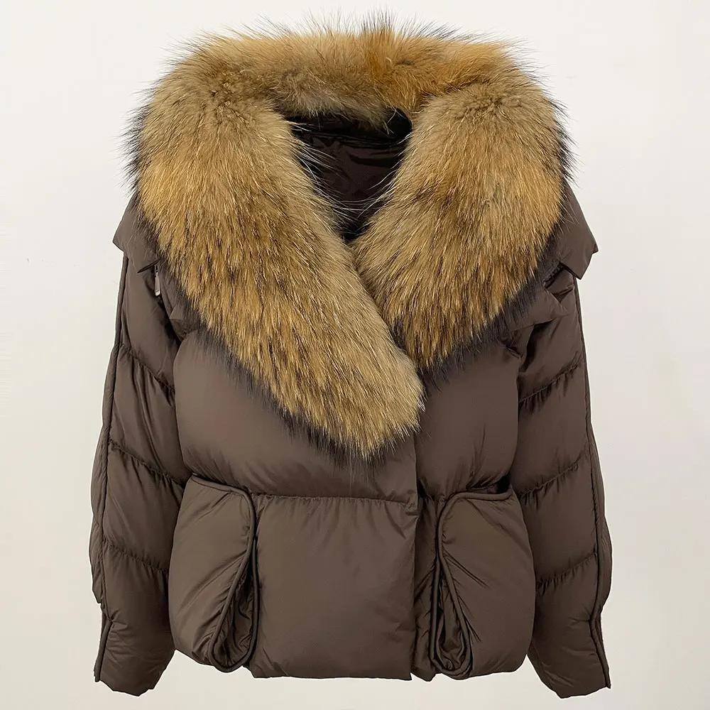 OFTBUY 2024 Winter Jacket Women Natural Real Raccoon Fox Fur Collar White Duck Down Coat Thick Warm Streetwear Casual Outerwear