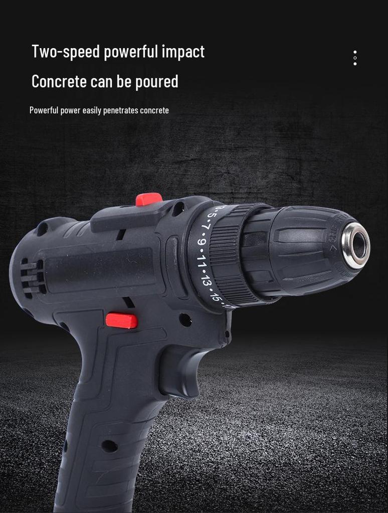 Rechargeable Brushless Lithium Electric Power Drill with Impact Drilling for Household and Screwdriver Functions